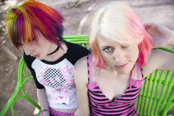 Punk Girls on a Bench — Stock Photo, Image