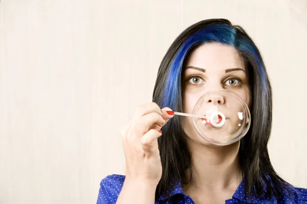 Pretty Woman Blowing a Bubble — Stock Photo, Image