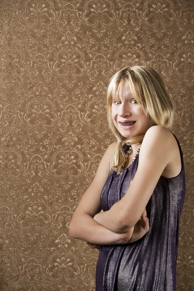 Young blonde girl with braces — Stock Photo, Image