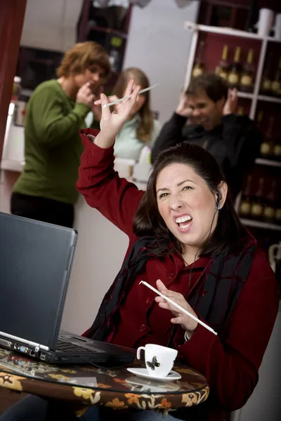 Obnoxious young womman singing loudly — Stock Photo, Image