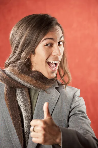 Handsome Young Man with Thumbs Up Gesture — Stock Photo, Image