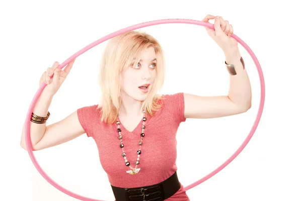 Pretty Blonde Woman with Plastic Hoop — Stock Photo, Image