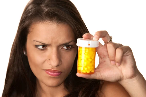 Hispánský žena s léků na předpis — Stock fotografie