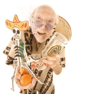 Man selling kitsch tourist items clipart