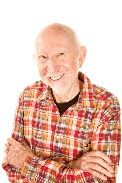 Bonito homem idoso com sorriso infeccioso — Fotografia de Stock