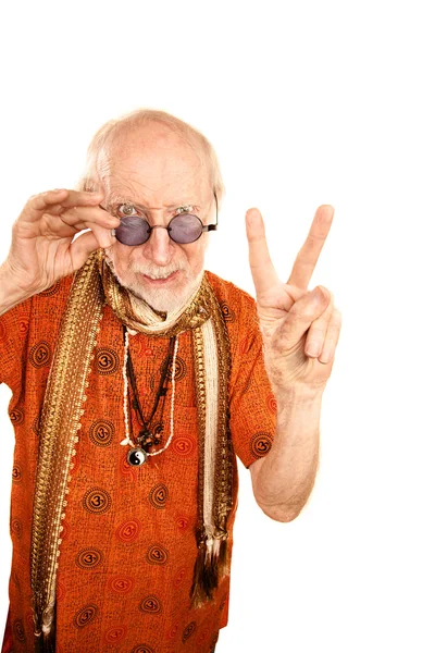 Senior man making peace sign — Stock Photo, Image