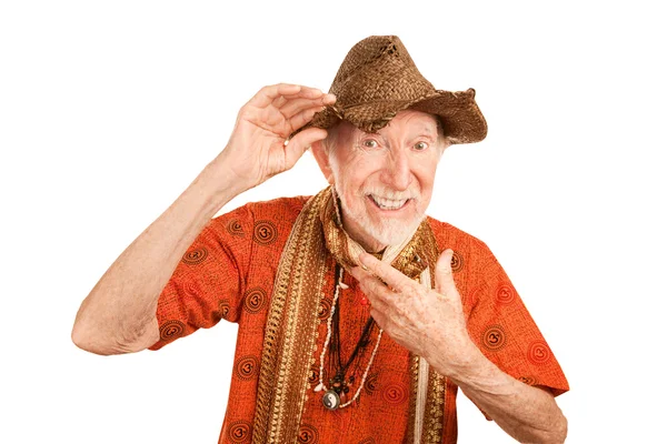 Homme âgé excentrique en chapeau de paille — Photo