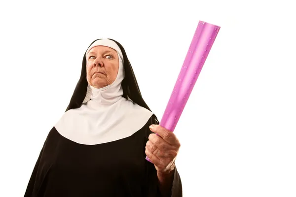 Irritado Nun com régua — Fotografia de Stock