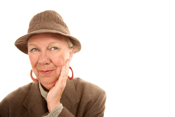 Senior vrouw dragen van mannelijke kleding — Stockfoto