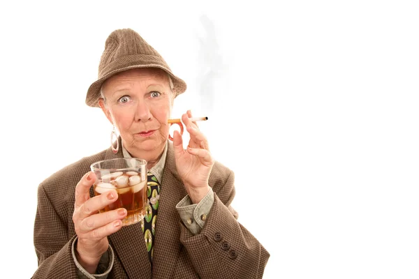 Senior man smoking cigarette — Stock Photo, Image
