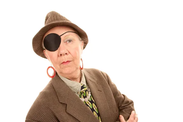 Androgyne senior vrouw met eye patch — Stockfoto