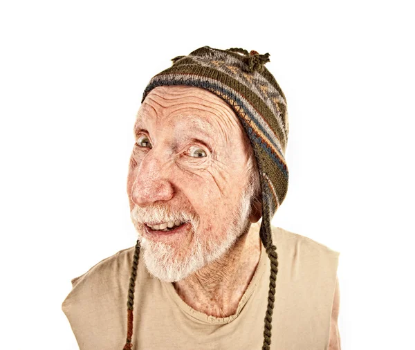 Senior man in brei hoed — Stockfoto
