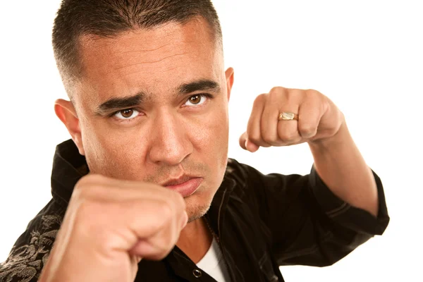 Hispanic Man Throwing Punch — Stock Photo, Image