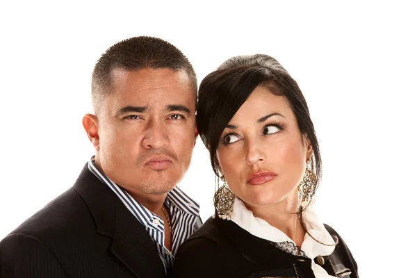 Skeptical or angry Hispanic couple — Stock Photo, Image