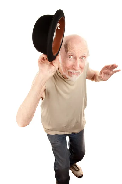 Człowiek szalony taniec z kapelusz melonik — Zdjęcie stockowe