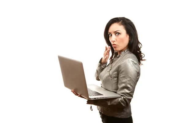 Hispanic Woman with Laptop — Stock Photo, Image