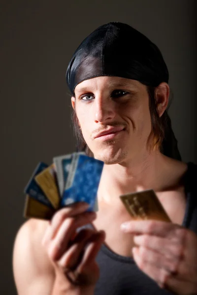 Thief with credit cards — Stock Photo, Image