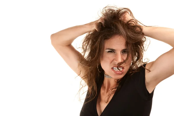 Bella donna con i capelli selvaggi — Foto Stock