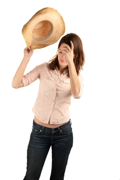 Mulher bonita com chapéu de cowboy — Fotografia de Stock