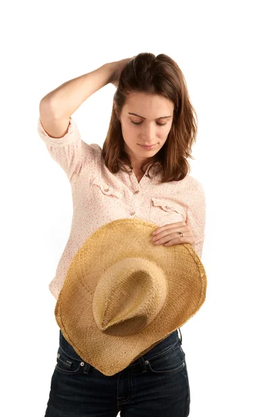 Pretty woman with cowboy hat — Stock Photo, Image