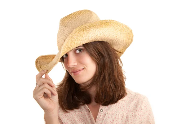 Pretty woman with cowboy hat — Stock Photo, Image