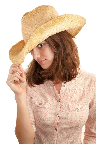 Mulher bonita com chapéu de cowboy — Fotografia de Stock