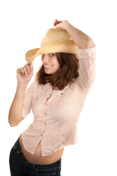 Pretty woman with cowboy hat — Stock Photo, Image