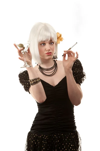 Retro-Frau mit weißen Haaren — Stockfoto