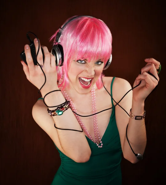 Disco Mulher com cabelo rosa — Fotografia de Stock