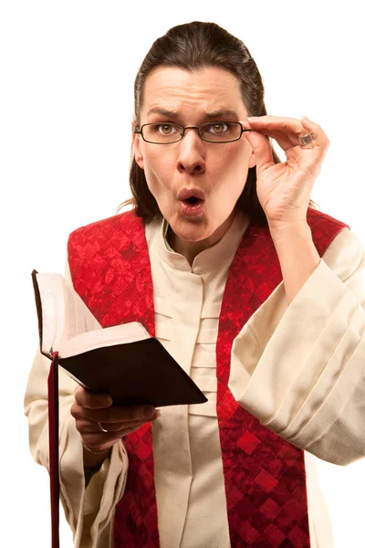 Pastor finding something shocking in the Bible — Stock Photo, Image