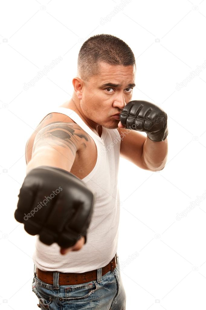 Hispanic Man with Boxing Gloves