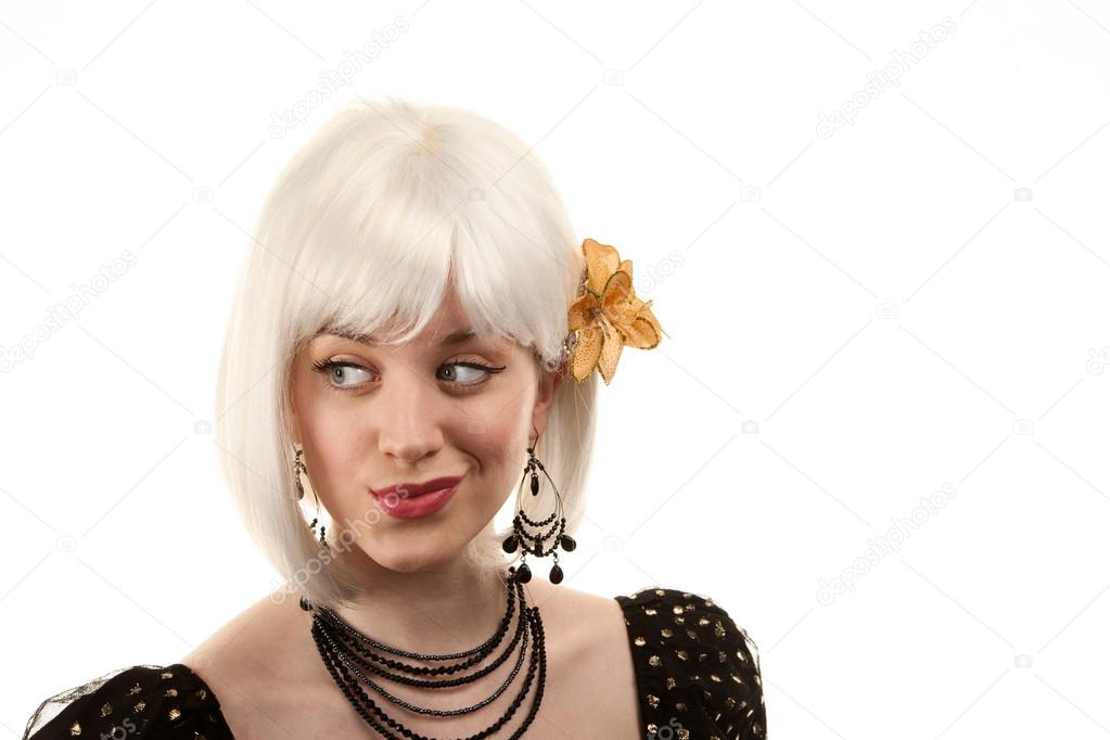 Retro woman with white hair
