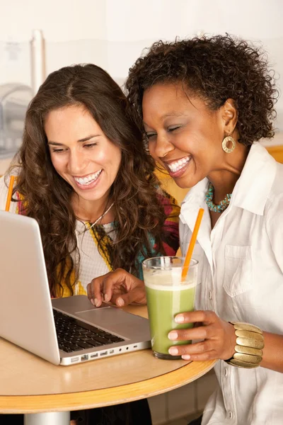 Две женщины работают над ноутбуком — стоковое фото