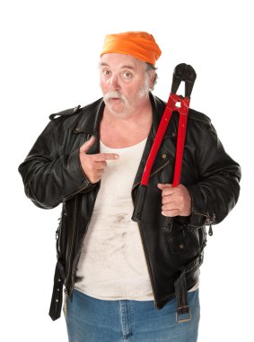 Fat theif with big red bolt cutter tool clipart