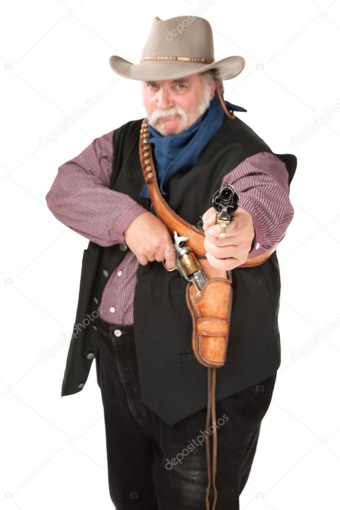 Cowboy pointing pistol