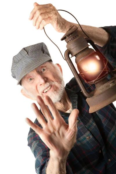 Railroad man holding lantern — Stock Photo, Image