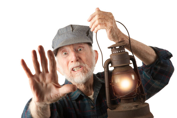Railroad man holding lantern