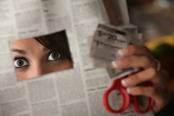 Beautiful Latina Woman with Coupons — Stock Photo, Image