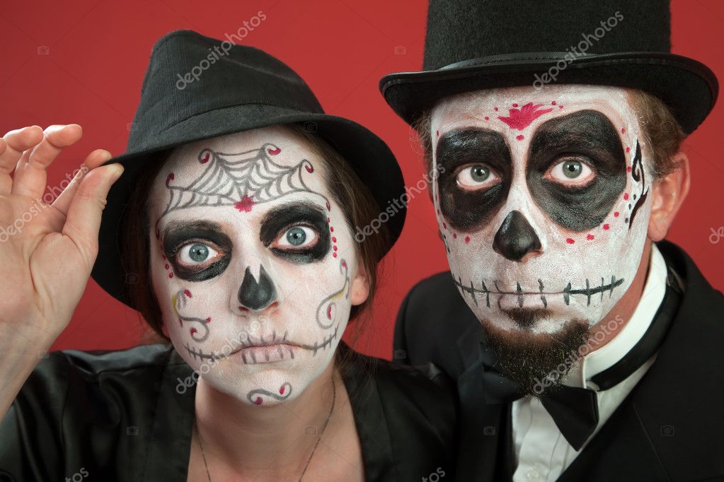 Couples with All Souls Day Make up — Stock Photo © creatista #40383607