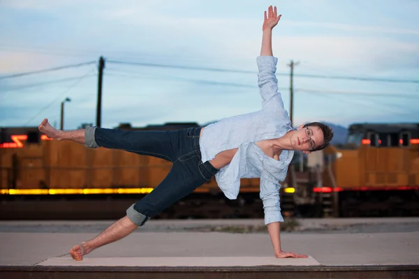 Man in Half Moon Position — Stock Photo, Image