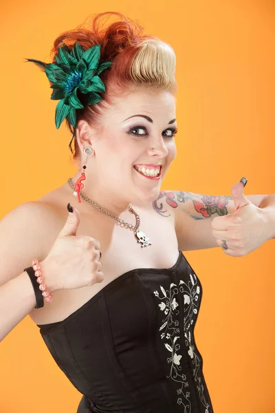 Happy Woman Showing Thumbs Up — Stock Photo, Image