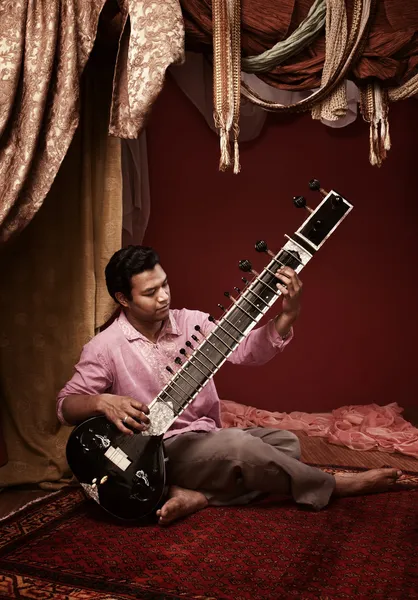 Indisk man spelar en sitar — Stockfoto