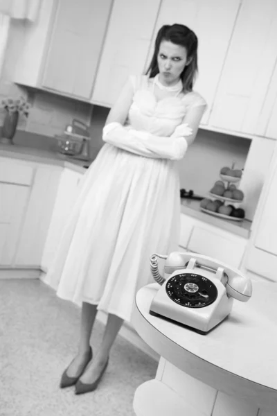 Woman Waiting By Telephone — Stock Photo, Image