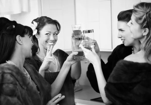 Happy Housewives Drink in the Kitchen — Stock Photo, Image