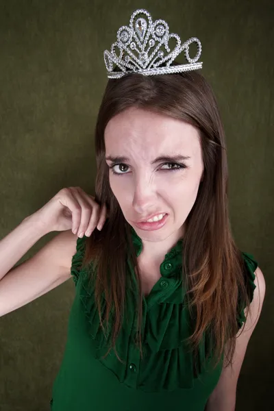 Disgusted Young Woman in Crown — Stock Photo, Image