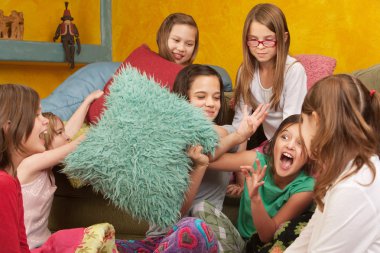 Little Girls Pillowfighting clipart