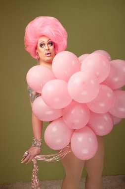 Man in Drag With Pink Balloons clipart