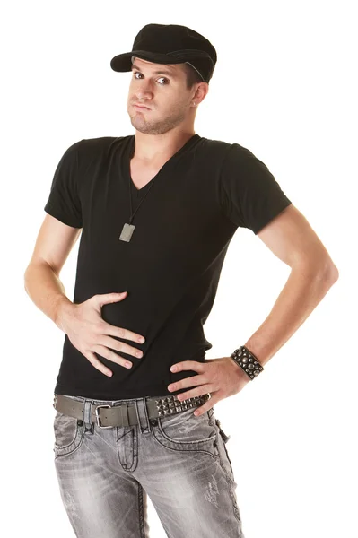 Man Holds Stomach — Stock Photo, Image