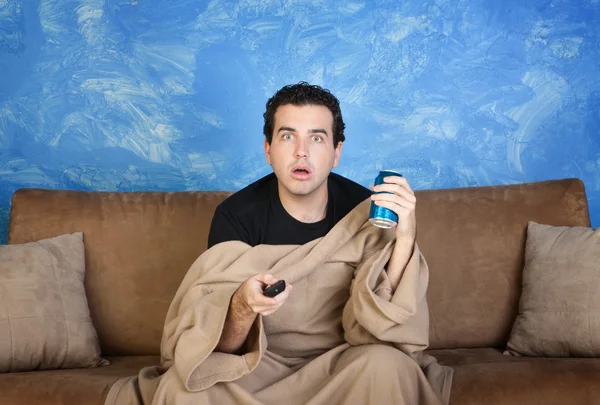 Man Watches Television — Stock Photo, Image