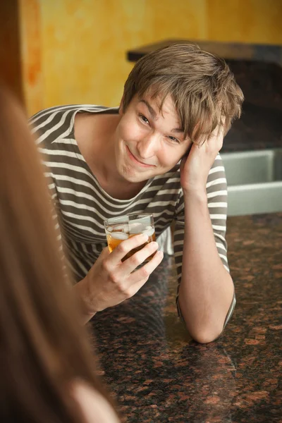 Young Man with Beverage — Stock Photo, Image